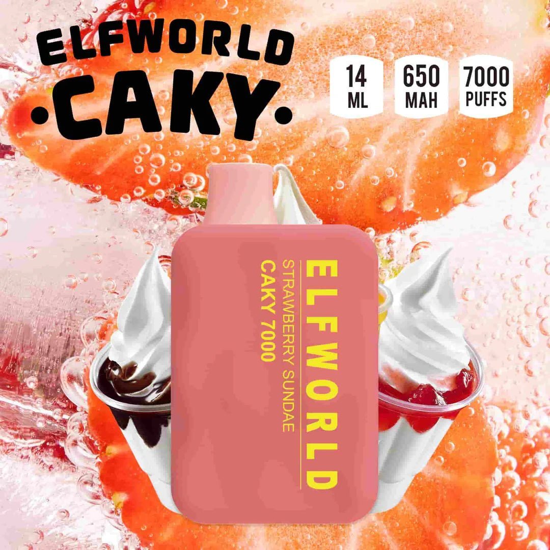 Elf World Caky Vape - Strawberry Sundae (7000 Puffs) - HAPPYTRAIL