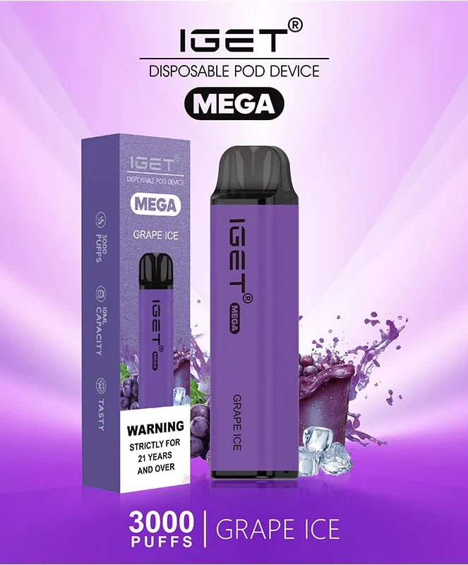 IGET (Mega) Flavour- Grape Ice 3000 Puffs - HAPPYTRAIL