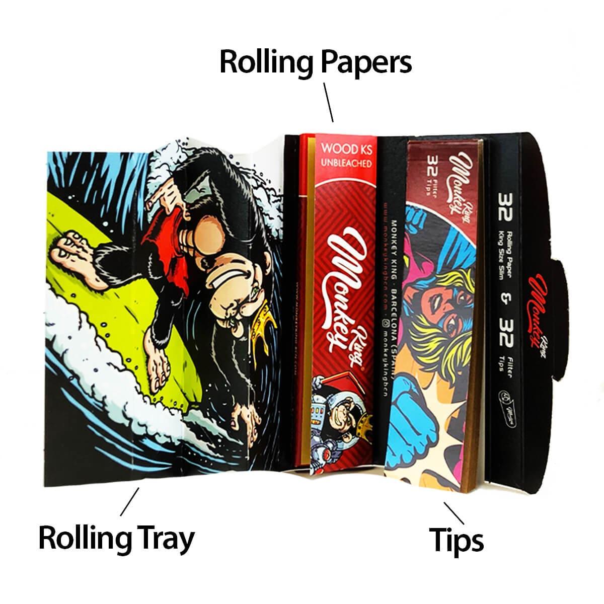 Monkey King's Mixer Pack Rolling Papers + Tips +Rolling Tray - HAPPYTRAIL