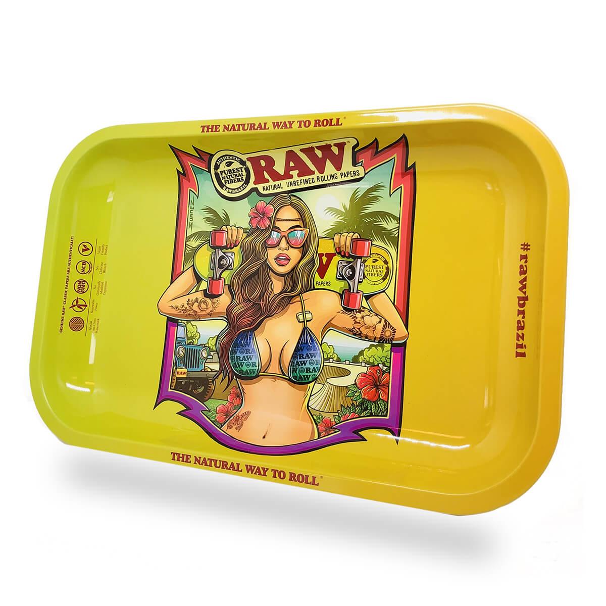 Raw Brazil Bikini Girl 2 Rolling Tray- Medium Metal - HAPPYTRAIL